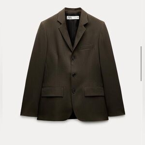 Zara woman collection Khaki 3 button tailored jacket Sz L